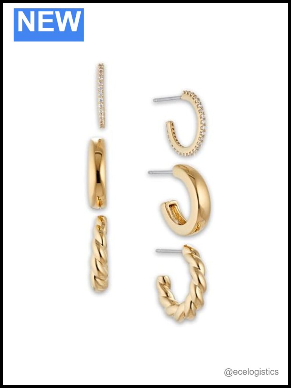 NADRI Hoop Earrings Set of 3, 18K Gold Plated, Hypoallergenic, Cubic Zirconia